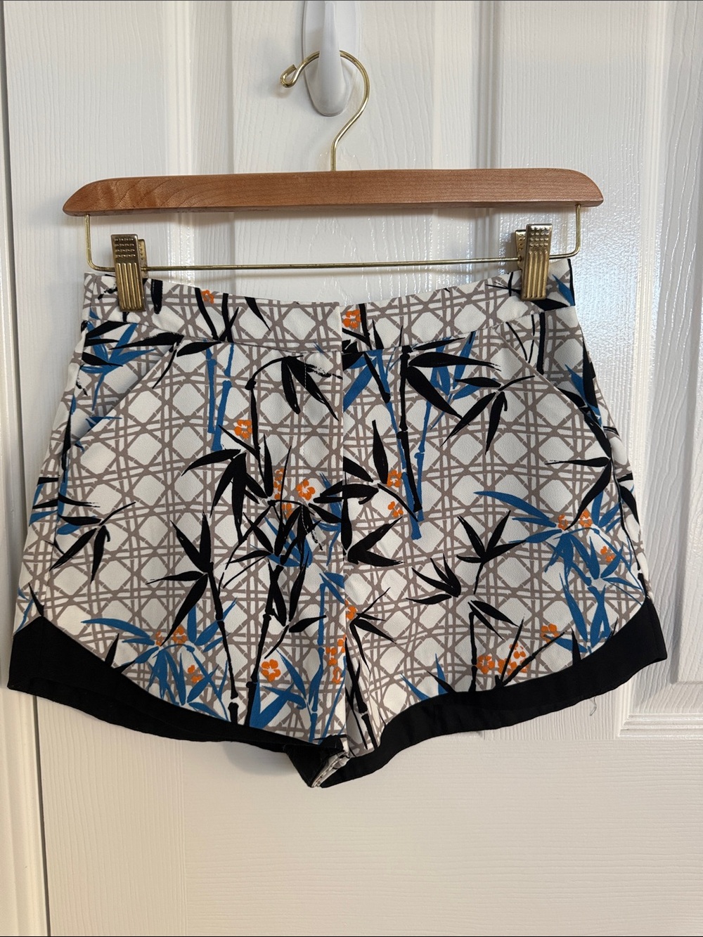 Topshop White Floral-Grid Shorts with Black Trim